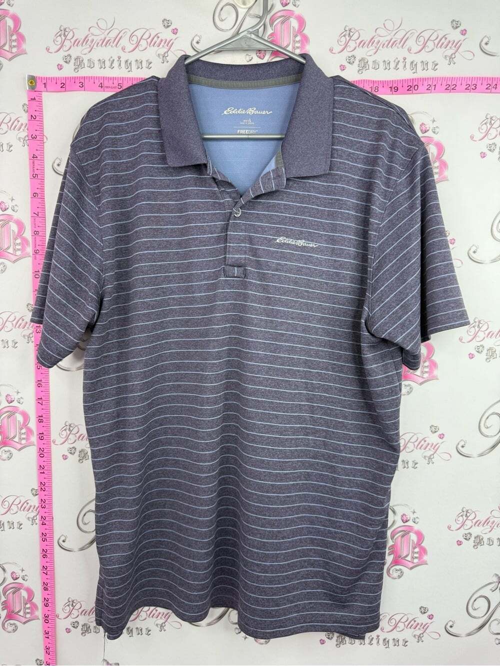 Eddie Bauer free dry Men’s Purple Heathered Polo with Light Stripe